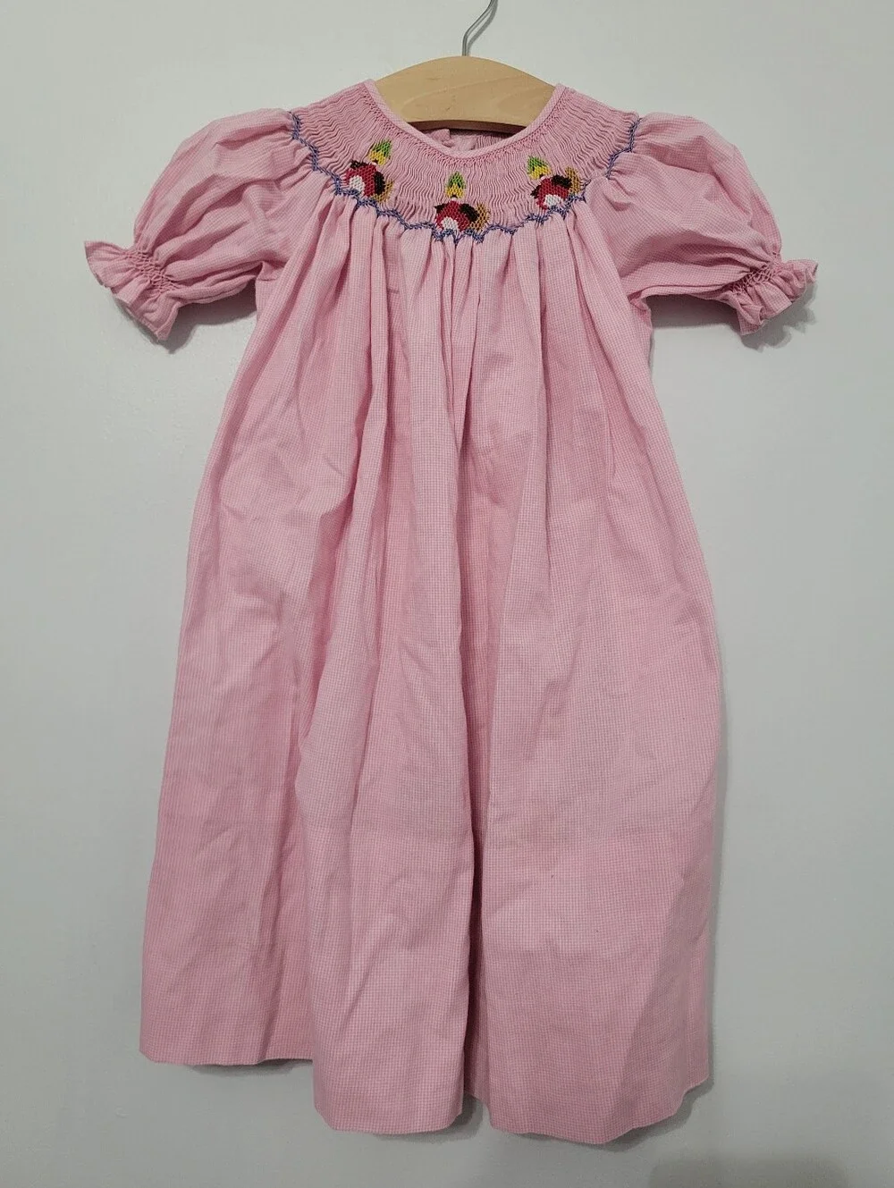 Toddler Girls Smocked Duck Pink Gingham Dress Estimated Size 2T